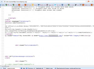 View of the source code showing hidden link for greencow
